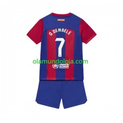Camisola FC Barcelona Ousmane Dembele 7 Criança Equipamento Primeiro 2023-2024 Manga Curta